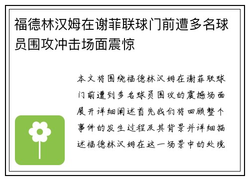 福德林汉姆在谢菲联球门前遭多名球员围攻冲击场面震惊